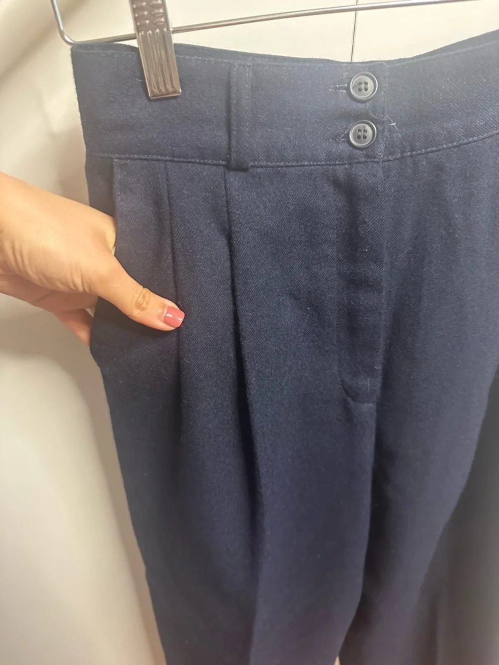 Vintage Jennifer Moore Classics Wool Pants Navy High Waist Pleated Size 6 - Picture 4 of 11